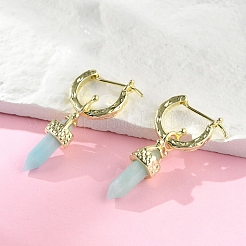 Natural Flower Amazonite Hoop Earrings&nbsp;EJEW-P306-01G-11