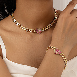 Heart Alloy Rhinestone Pendant Necklaces & Link Chain Bracelets&nbsp;WG19AD8-02