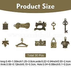 チベット風アロイペンダント30個  混合図形  アンティークブロンズ  12.5~38x5.5~24x1.5~3mm  穴：1~2mm&nbsp;FIND-YW0008-70