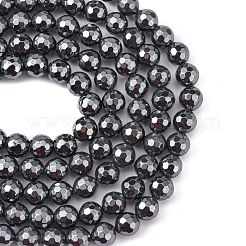非磁性合成ヘマタイトビーズ連売り  128ファセット  ラウンド  ブラック  直径約10mm  穴：1mm  40個/連  16インチ&nbsp;HEMA-10D-4
