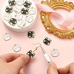 20本2色合金エナメルペンダント  ライトゴールド  猫  ホワイト  16x15.5x1.5mm  穴：1.8mm  10個/カラー&nbsp;ENAM-CJ0003-61