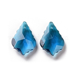 カット加工ガラスペンダント  葉  スチールブルー  22x15.5x8.5mm  穴：1mm&nbsp;GLAA-F068-C21