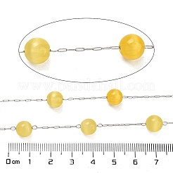304ステンレススチールとガラスのキャットアイリンクチェーン  ハンダ付け  スプールで  ラウンド  ゴールド  13x7.5mm&nbsp;CHS-G038-08P-06