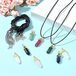 天然宝石とワックスコードを使ったネックレス作りのDIYキット  37~431.8x12.5x10mm  穴：3x4.5mm&nbsp;DIY-FS0008-04A