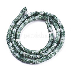 天然グリーンスポットジャスパービーズ連売り  ヒシビーズ  フラットラウンド/ディスク  4x2mm  穴：0.6mm  約149~171個/連  15.35インチ〜15.55インチ（39~39.5cm）&nbsp;G-F631-A36
