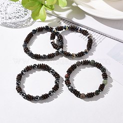 4 個天然クラックル瑪瑙 & インディアンアゲート & 天然瑪瑙 & 合成ヘマタイトとココナッツビーズストレッチブレスレットセット女性のための男性  内径：2-1/8インチ（5.5cm）&nbsp;BJEW-JB08937