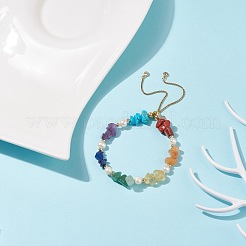 Natural Mixed Gemstone Chips Beaded Silder Bracelet with Pearl&nbsp;BJEW-JB08326