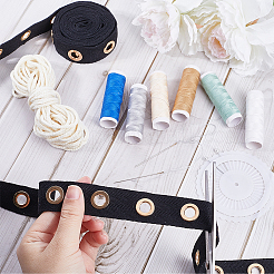 4 Yards Cotton Ribbons with Golden Tone Eyelet Rings&nbsp;OCOR-GF0002-89