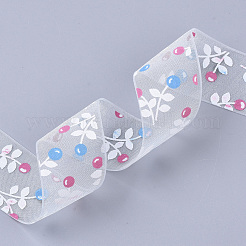 Flower Pattern Printed Polyester Organza Ribbons&nbsp;ORIB-Q034-04