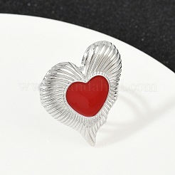 女性用ハート型304ステンレススチールエナメル指輪  ステンレス鋼色  レッド  ハート：27x24mm  usサイズ6（16.5mm）&nbsp;RJEW-G355-09P-02