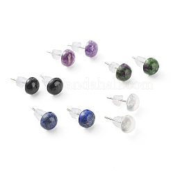 Half Round Natural Mixed Gemstone Stud Earrings for Girl Women&nbsp;EJEW-JE04664