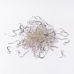 シルバーカラーメッキ真鍮ピアスフック  ビーズチャームと水平ループ付き  無鉛の  15mm  穴：2mm&nbsp;X-KK-Q369-S