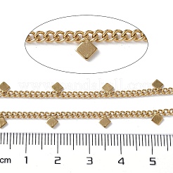 304ステンレススチールカーブチェーン  菱形のチャーム  ハンダ付け  スプールで  イオンプレーティング（ip）  18KGP本金メッキ  2.3x2.8x1mm  約32.81フィート（10m）/ロール&nbsp;CHS-L030-05G