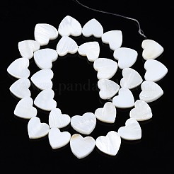 天然淡水シェルビーズ連売り  ハート  乳白色  12~13x12~14x3mm  穴：0.8mm  約30個/連  14.96インチ〜15.35インチ（38cm）&nbsp;X-SHEL-N027-21