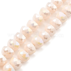 Abカラープレートガラスビーズ連売り  不透明な色  多面カット半円形  古いレース  7~7.5x5mm  穴：1mm  約80個/連  20.87''~21.26''（53~54センチメートル）&nbsp;EGLA-P051-02A-B01