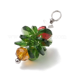 クリスマステーマのガラスペンダント  ブラススターのパーツ付き  クリスマスツリー  銀  33~35x17mm  穴：4mm&nbsp;PALLOY-JF02866