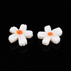 天然淡水シェルビーズ連売り  エナメル  花  ホワイト  14x14.5x4.5mm  穴：0.9mm&nbsp;X-SHEL-F004-04-01