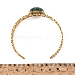 Synthetic Bronzite and Malachite Half Round 304 Stainless Steel Hollow Cuff Bangle for Women&nbsp;BJEW-JB14491-01