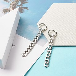 変色しない 304 ステンレススチール カーブチェーン ダングル ハギー フープ イヤリング  女性用ロングチェーンタッセルドロップピアス  ステンレス鋼色  65mm  ピン：0.9mm&nbsp;EJEW-JE04730-02