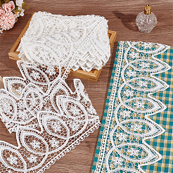 15ヤードのコットン刺繍フラワーレースリボン  服飾材料  ホワイト  6-3/8インチ（161mm）  約15.00ヤード（13.72m）/ pc&nbsp;OCOR-WH0086-91C