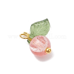 クラックルガラスペンダント30色10個  ラウンド  アクリルリーフと真鍮ループ付き  ゴールドカラー  11.5x11.5x6.5mm  穴：1.8mm  10個/カラー&nbsp;PALLOY-JF04168-01