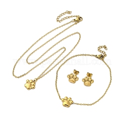 Dog Paw Print 304 Stainless Steel Pendant Necklaces & Bracelets & Stud Earrings Sets for Women&nbsp;SJEW-C004-20G