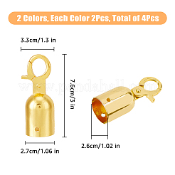 4個2色の亜鉛合金コードエンド  エンドキャップ  プラチナ·ゴールデン  76x33x27.5mm  内径：26mm  ネジ:6.5x14.5mm  2個/カラー&nbsp;FIND-FH0008-76