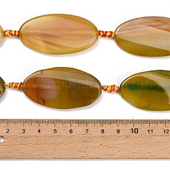 天然石瑪瑙ビーズ連売り  フラットオーバル  染め＆加熱  黄緑  50x26x4.5~8mm  穴：3mm  約7個/連  16.73''（42.5センチメートル）&nbsp;GG-CBA8771-01