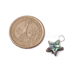 天然アワビシェル/パウアシェルペンダント  シルバーメッキ真鍮ループ付き  スター  16.5x12.5x3.5mm  穴：4mm&nbsp;PALLOY-JF02701-01