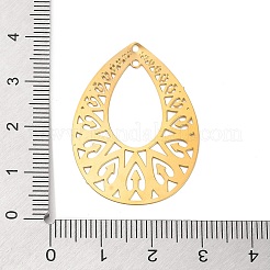 イオンプレーティング(IP) 304 ステンレスペンダント  中空  ティアドロップチャーム  ゴールドカラー  36x26x0.3mm  穴：1.4mm&nbsp;X-STAS-H183-03G
