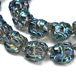 電気メッキガラスビーズ連売り  キツネ  半分メッキ  虹メッキ  ティール  18x18x13.5mm  穴：1.5mm  約40個/連  27.17''（69センチメートル）&nbsp;EGLA-H110-01HR-01
