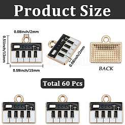 合金エナメルピアノチャーム60個  ゴールドカラー  ブラック  13x15mm  穴：2mm&nbsp;FIND-SC0021-63