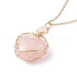 銅線で包まれた天然石のハート ペンダント ネックレス  女性用金メッキ 304 ステンレス ネックレス  17.52インチ（44.5cm）  1.5mm&nbsp;NJEW-JN03971