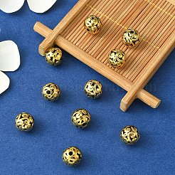 チベットスタイルの中空合金ビーズ  ラウンド  ゴールドカラー  11mm&nbsp;TIBEB-YW0001-11G