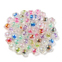 UVメッキレインボー虹色アクリルビーズ  ツートンカラーの二層ビーズ  花  ミックスカラー  12x12.5x8.5mm  穴：2.5mm&nbsp;OACR-A014-03