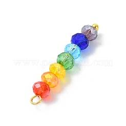 カラフルなファセットガラスビーズペンダント  真鍮ループ付き7色のロンデル  ゴールドカラー  27~27.5x4mm  穴：3.5mm&nbsp;PALLOY-JF02525-01