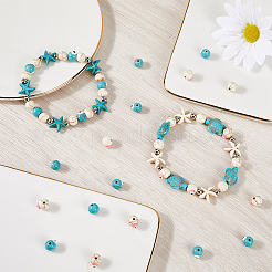 100Pcs 2 Colors Synthetic Turquoise Enamel Beads Strands&nbsp;G-SC0002-81