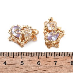 真鍮ガラスボックス留め具  ニッケルフリー  ハート  1連  2穴  4KGP本金メッキ  ライラック  18mm  穴：12.5x18x9mm&nbsp;KK-B125-01G-03