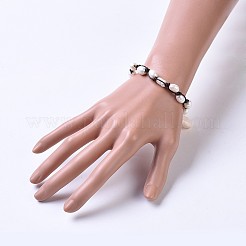 天然パールビーズブレスレット  牛革レザーコードとカウリーシェルビーズ  貝殻色  8-5/8インチ（22cm）&nbsp;BJEW-JB04190