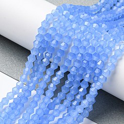ジェイド風ガラスビーズ連売り  多面カット  双円錐形  ドジャーブルー  4x4mm  穴：0.8~1mm  約75~78個/連  28~29cm&nbsp;EGLA-A039-J4mm-D04