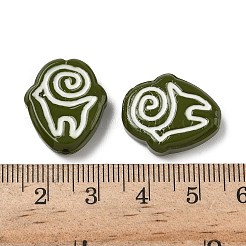 手作りランプワークビーズ  ルーン文字  エナメル  オリーブ  19.5~20x17x5~5.5mm  穴：1.2mm&nbsp;LAMP-D003-04H