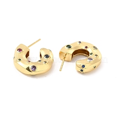 Cubic Zirconia C-shap Stud Earrings&nbsp;EJEW-P213-02G-01