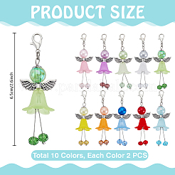 20個 10色 エンジェル ABSプラスチック イミテーションパール&ガラス&合金ペンダントデコレーション  合金製カニカン付き  ミックスカラー  65mm  2個/カラー&nbsp;HJEW-PH02255