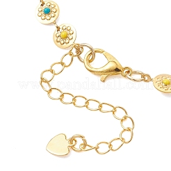304 Stainless Steel Enamel Colorful Flat Round with Flower Link Chain Bracelet Making&nbsp;AJEW-JB01599
