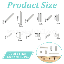 72個6スタイル304ステンレススチールチューブビーズ  ステンレス鋼色  4~25x3mm  穴：2mm  12個/スタイル&nbsp;STAS-UN0053-13