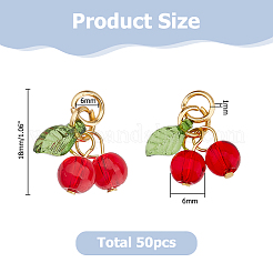 50 個のアクリルペンダント  304ステンレススチール製金具付き  チェリー  ゴールドカラー  18mm  50個/セット&nbsp;PALLOY-HS00018