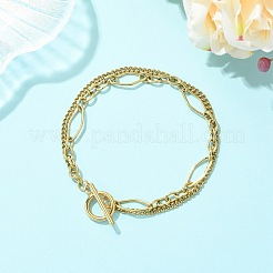 304 Stainless Steel Curb Chain & Singapore Chain Double Layer Chain Bracelets for Women&nbsp;BJEW-JB13669