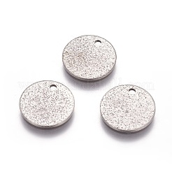 変色しにくい304ステンレススチールのテクスチャペンダント  フラットラウンド  ステンレス鋼色  12x1mm  穴：1.4mm&nbsp;STAS-I098-01-12mm-P