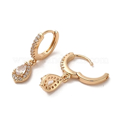 Light Gold Brass Micro Pave Cubic Zirconia Dangle Hoop Earrings&nbsp;EJEW-C073-08A-KCG