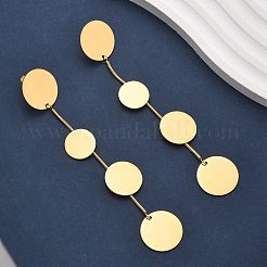 304 Stainless Steel Flat Round Tassel Stud Earrings&nbsp;EJEW-C142-11G